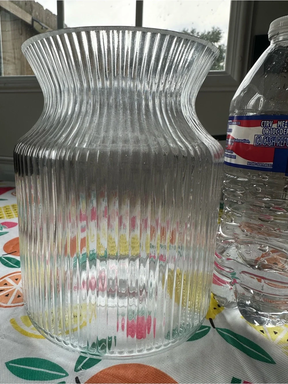 New Large Clear Ribbed Glass Vase